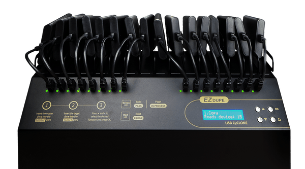 EZ Dupe USB Cyclone Duplicator - 1 to 15 Flash Memory Copier & USB powered External Hard Drive Storage Cloner with Data Sanitizer (DOD Compliant)