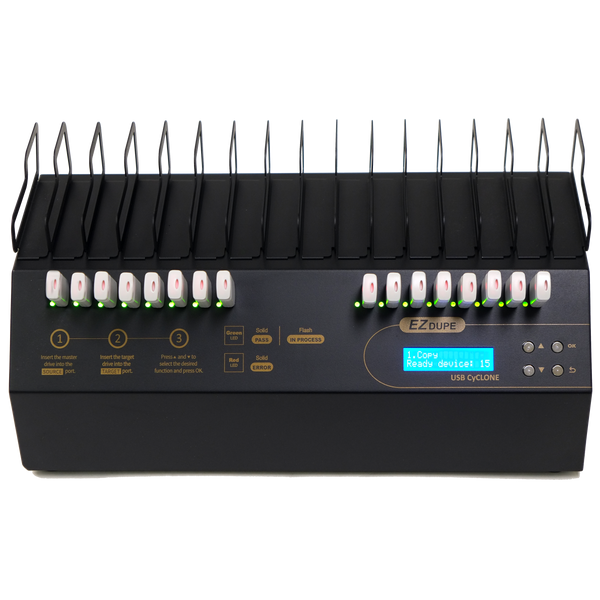 EZ Dupe USB Cyclone Duplicator - 1 to 15 Flash Memory Copier & USB powered External Hard Drive Storage Cloner with Data Sanitizer (DOD Compliant)